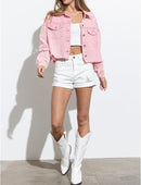 Jaqueta Feminina Jeans Rosa