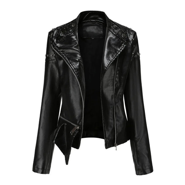 Jaqueta Feminina Estilo Motociclista com Gola Alta - (Promoção de Inverno 2025)
