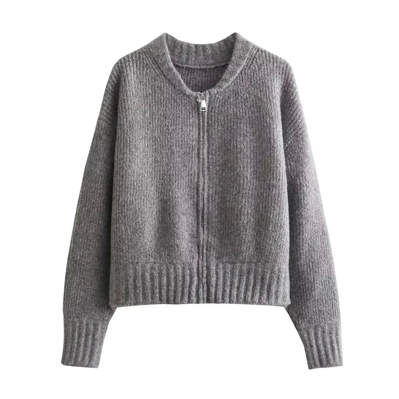 Casaco Feminino Vintage de Malha com Zíper e Gola Redonda - (Promoção de Inverno 2025)