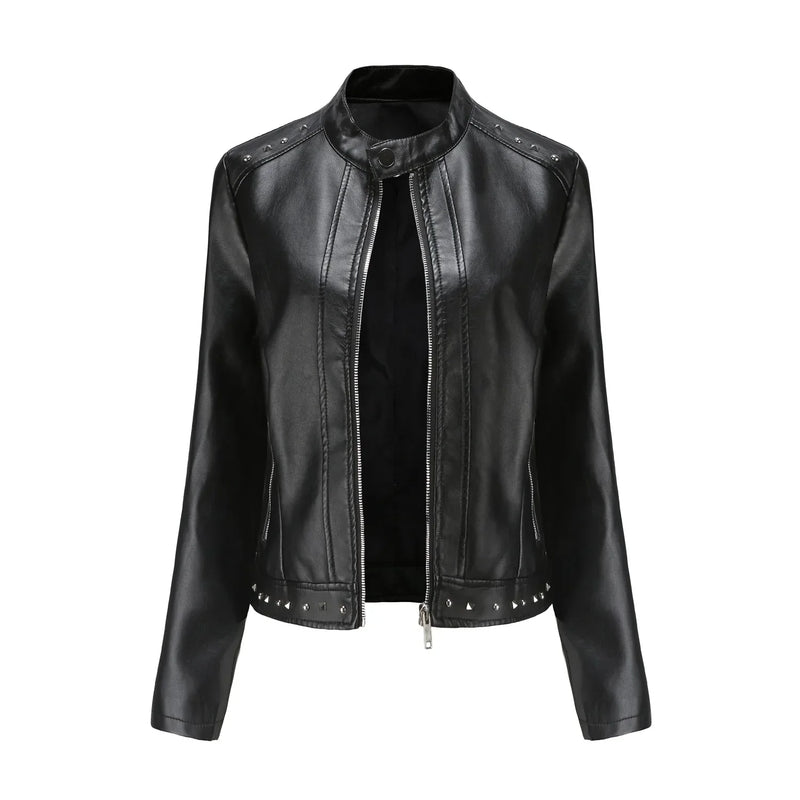 Jaqueta Feminina Estilo Punk Rock com Gola Alta - (Promoção de Inverno 2025)