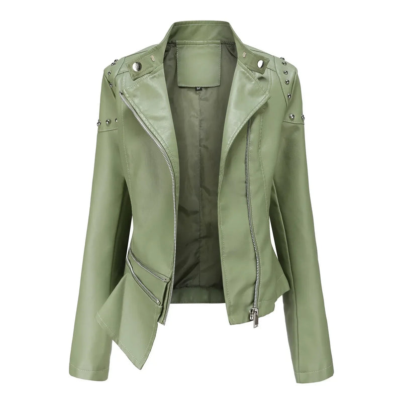 Jaqueta Feminina Estilo Motociclista com Gola Alta - (Promoção de Inverno 2025)