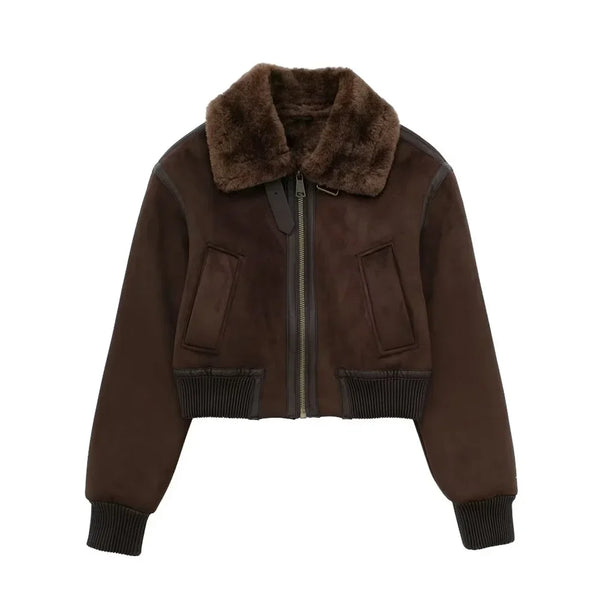 Jaqueta Feminina com Gola Alta Modelagem Solta Dupla Face – (Promoção de Inverno 2025)