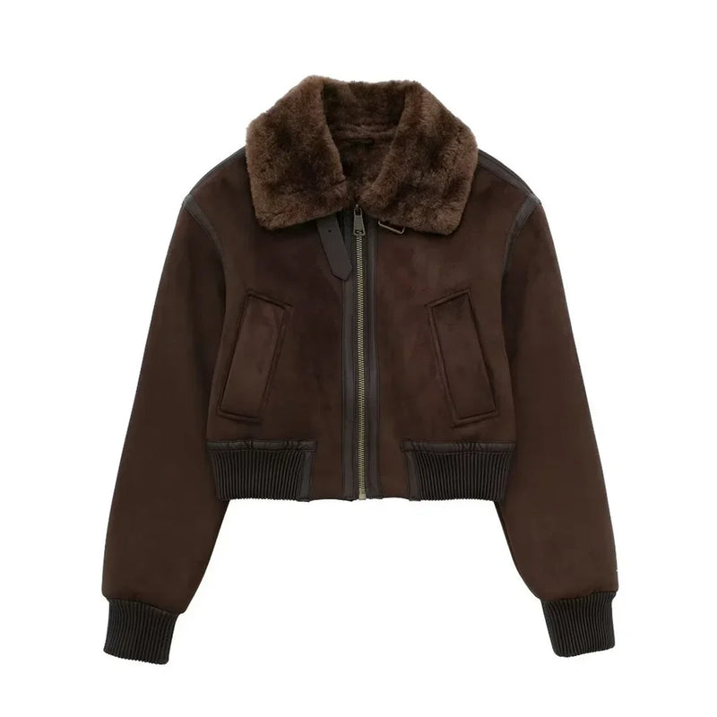 Jaqueta Feminina com Gola Alta Modelagem Solta Dupla Face – (Promoção de Inverno 2025)