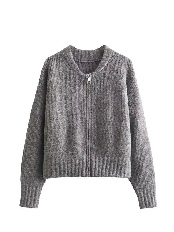 Casaco Feminino Vintage de Malha com Zíper e Gola Redonda - (Promoção de Inverno 2025)