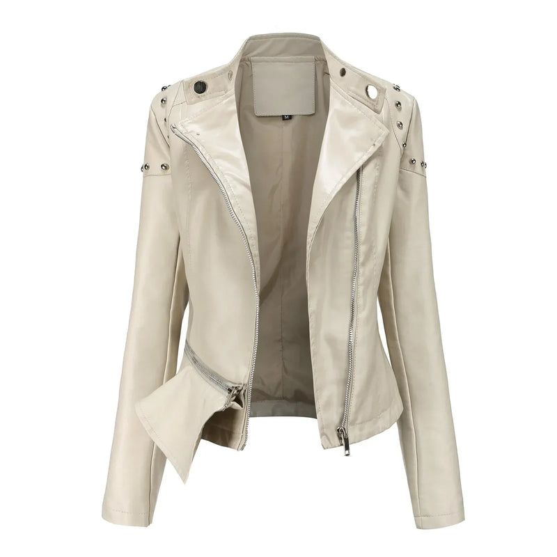 Jaqueta Feminina Estilo Motociclista com Gola Alta - (Promoção de Inverno 2025)