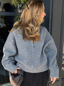 Casaco Feminino Vintage de Malha com Zíper e Gola Redonda - (Promoção de Inverno 2025)