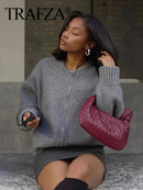 Casaco Feminino Vintage de Malha com Zíper e Gola Redonda - (Promoção de Inverno 2025)