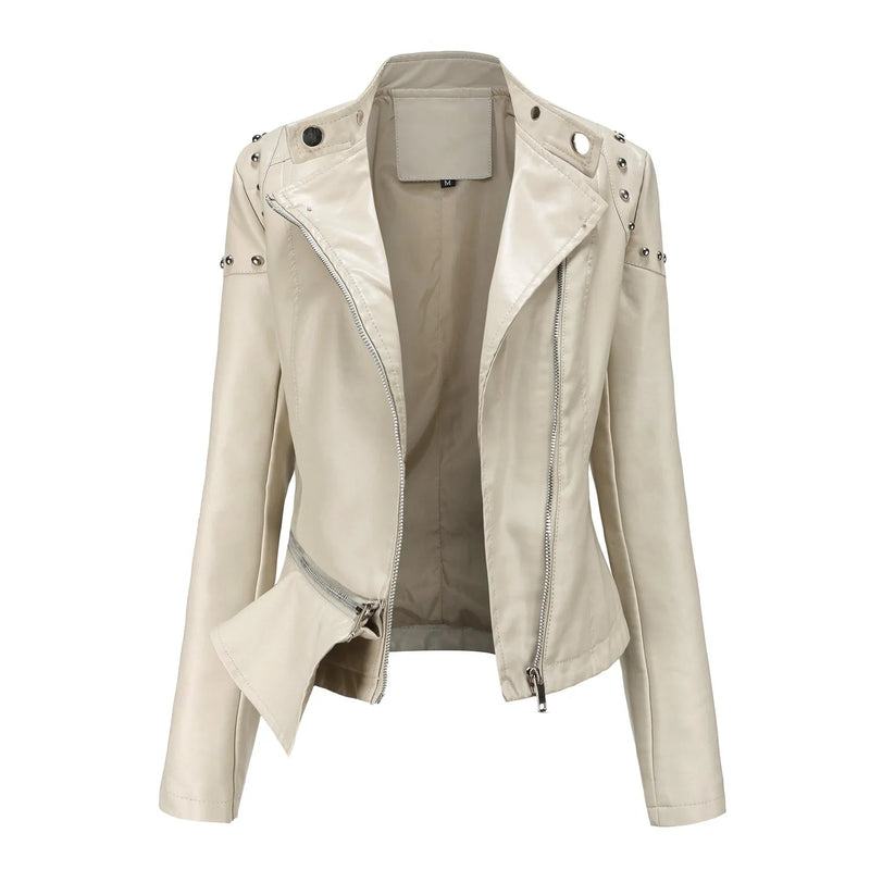 Jaqueta Feminina Estilo Motociclista com Gola Alta - (Promoção de Inverno 2025)