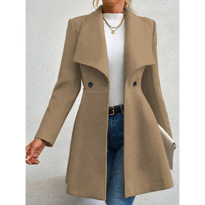 Casaco Feminino de Inverno com Gols Lapel e Botões - (Promoção de Inverno 2025)