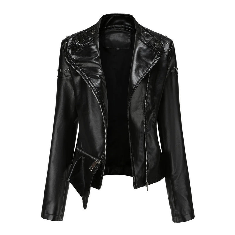 Jaqueta Feminina Estilo Motociclista com Gola Alta - (Promoção de Inverno 2025)